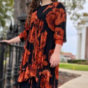 Floral Black and Orange Tunic Top